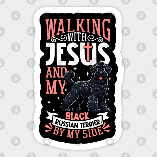 Jesus and dog - Black Russian Terrier Sticker by Modern Medieval Design